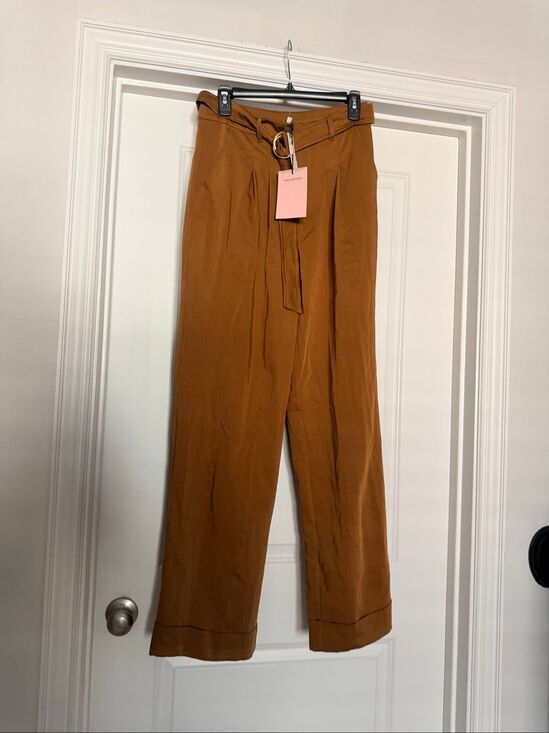 Avec Les Filles Pants - Avec Les Filles Cedar Brown Wide Leg Paperbag Belted Cuffed Pants Size 6 NWT
